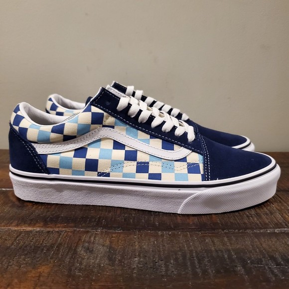 Vans Other - Vans Old Skool Canvas Skate Shoes Mens 8.5 Womens 10 Checkered Blue Topaz White